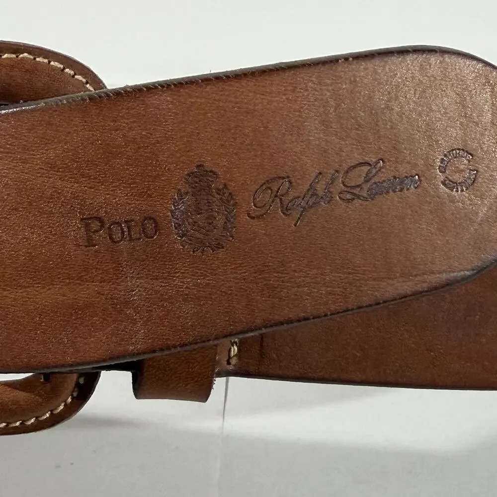 Vintage 90’s Polo Ralph Lauren Brown Leather Belt Size 30 Made in Italy Brass